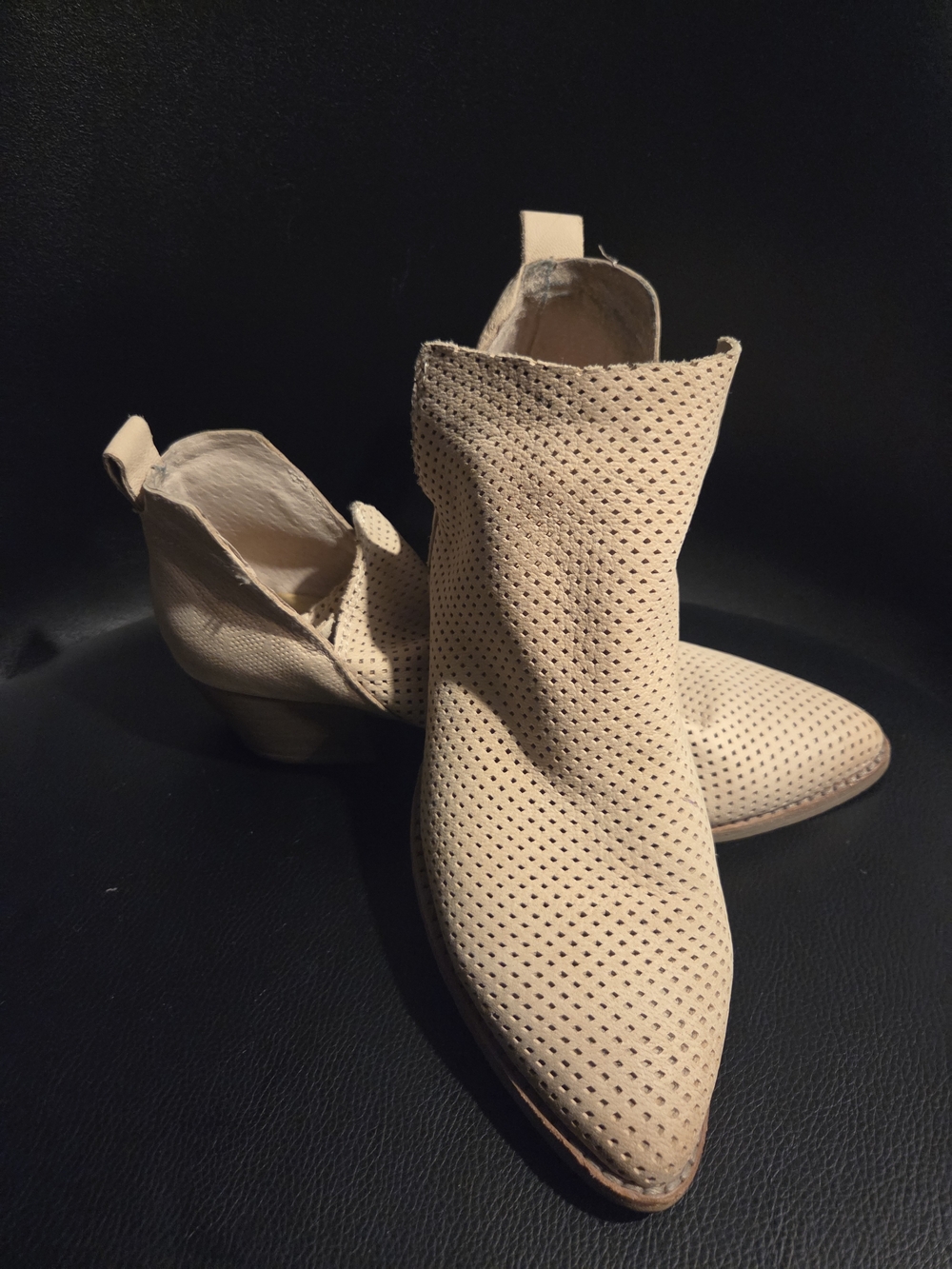 Dolce Vita Perforated Beige Suede Ankle Booties